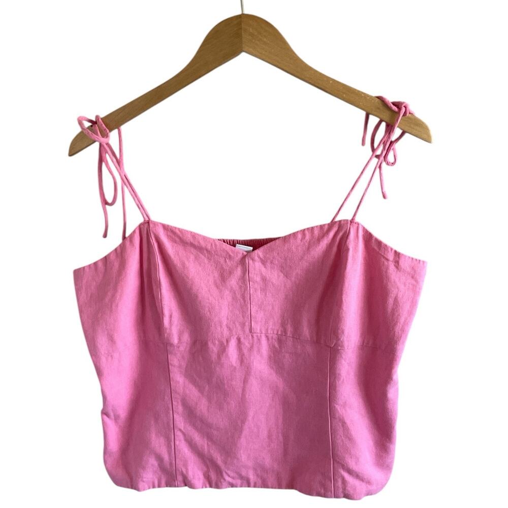 Old Navy Linen Blend Bustier Camisole Tank Top Large Tie Strap Smocked Pink
